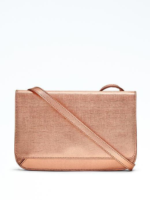 Banana Republic Womens Metallic Convertible Flat Crossbody - Rose Gold Metallic