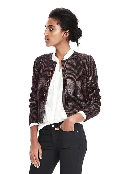 Banana Republic Womens Multicolor Boucle Tweed Jacket - Blue Multi/navy