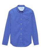 Banana Republic Mens Camden Standard-fit Luxe Poplin Check Shirt Voltage Blue Size Xxs