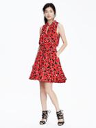 Banana Republic Womens Print Tie Neck Dress Size L Petite - Red Glow