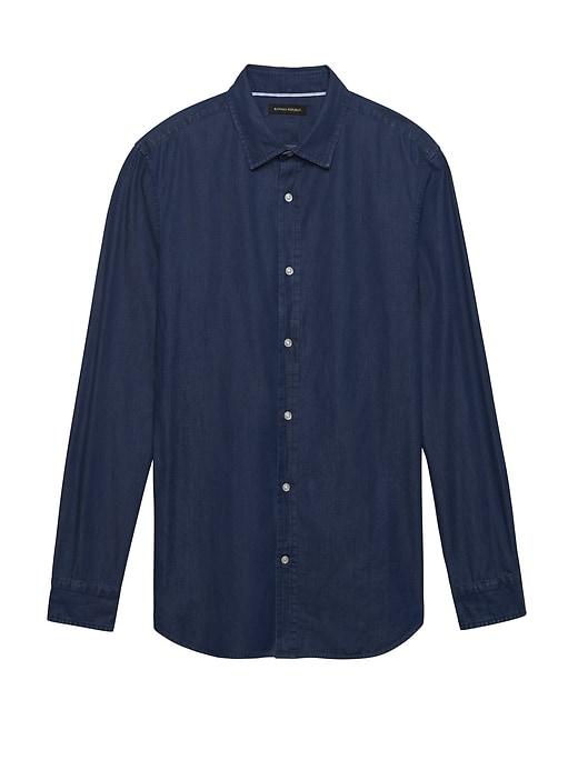 Banana Republic Mens Grant Slim-fit Chambray Shirt Navy Blue & Creme Fraiche Size Xxl