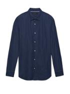Banana Republic Mens Grant Slim-fit Chambray Shirt Navy Blue & Creme Fraiche Size Xxl