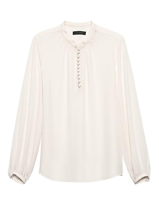 Banana Republic Womens Petite Button-front Poet-sleeve Top White Size S