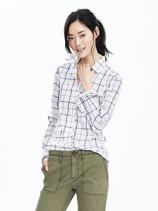 Banana Republic Womens Dillon Fit Windowpane Shirt Size L - Regatta Blue