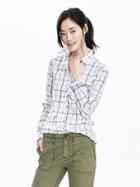 Banana Republic Womens Dillon Fit Windowpane Shirt Size L - Regatta Blue
