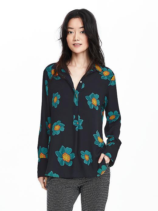 Banana Republic Womens Navy Floral Popover Blouse Size M - Preppy Navy