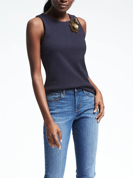 Banana Republic Womens Embellished Navy Sleeveless Top - Preppy Navy