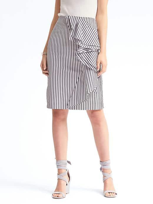 Banana Republic Womens Ruffle Stripe Pencil Skirt - Gray Stripe