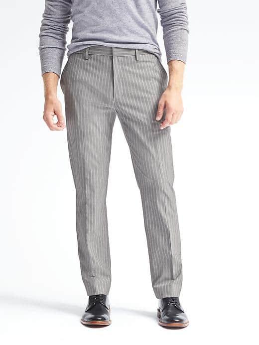 Banana Republic Mens Standard Non Iron Stretch Cotton Stripe Pant - Navy
