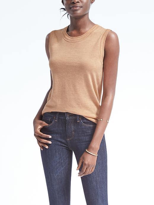 Banana Republic Womens Merino Pointelle Shell - Camel