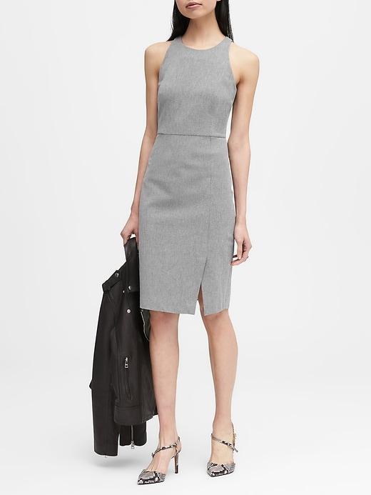 Banana Republic Womens Petite Twill Racer-neck Sheath Dress Charcoal Size 12