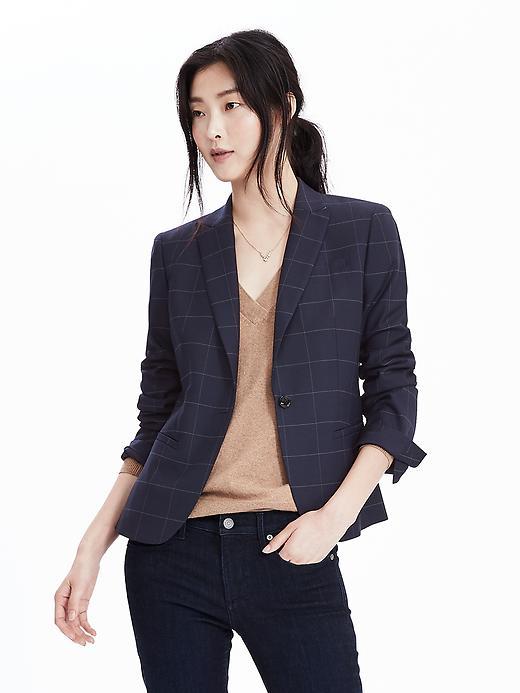 Banana Republic Windowpane Blazer Size 10 Petite - Navy Windowpane