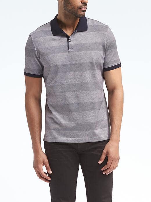 Banana Republic Mens Luxury Touch Stripe Polo - Gray Texture