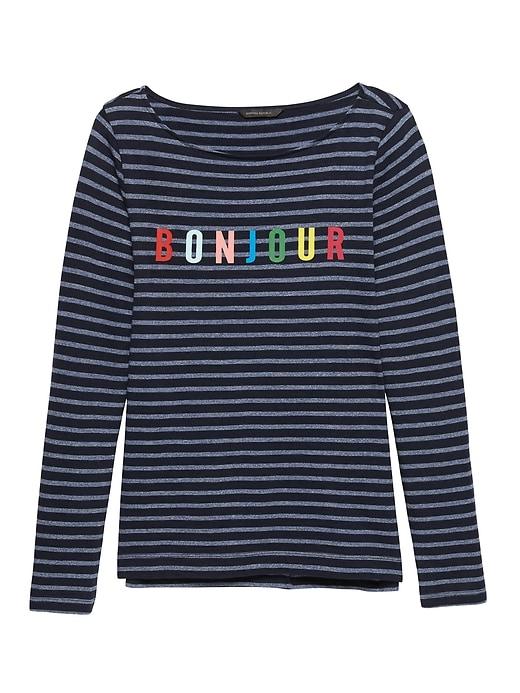 Banana Republic Womens Textured Cotton-modal Graphic Stripe T-shirt Navy Blue Size Xl