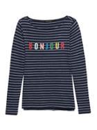 Banana Republic Womens Textured Cotton-modal Graphic Stripe T-shirt Navy Blue Size Xl