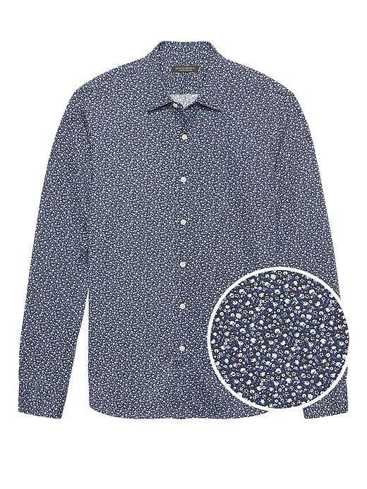 Banana Republic Mens Grant Slim-fit Floral Performance Knit Shirt Navy Blue Size S