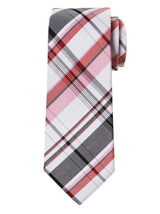 Banana Republic Mens Madras Plaid Cotton-silk Nanotex Tie Sea Coral Size One Size