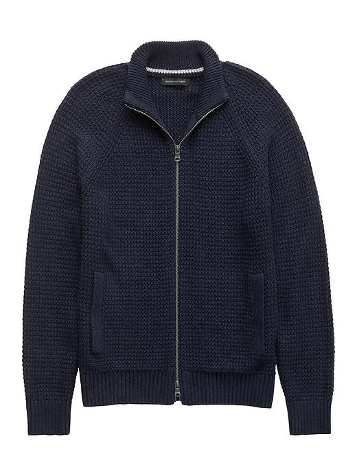 Banana Republic Mens Textured Cotton Blend Full-zip Sweater Jacket Navy Size M