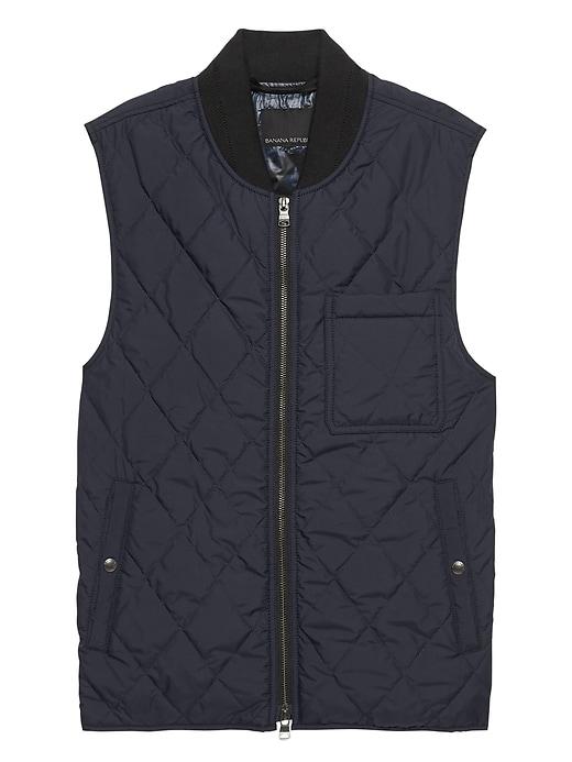 Banana Republic Mens Water-resistant Quilted Vest With Chest Pocket Navy Size L