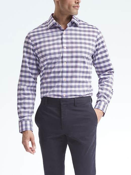 Banana Republic Mens Classic Fit Non Iron Bold Gingham Shirt - Lilac
