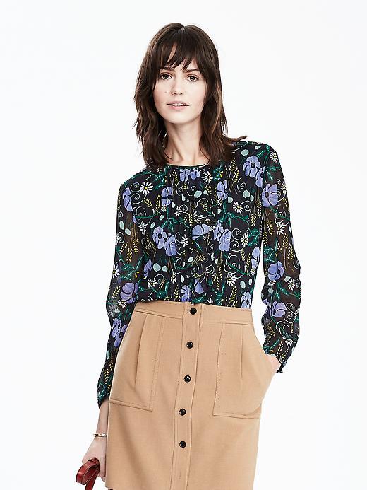 Banana Republic Womens Pleated Ruffle Top Size S - Moonless Night