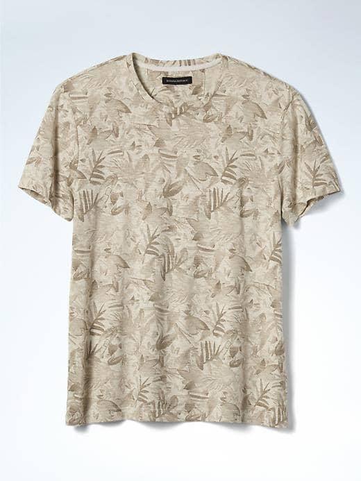 Banana Republic Mens Palm Print Crew Tee - Snooker Khaki