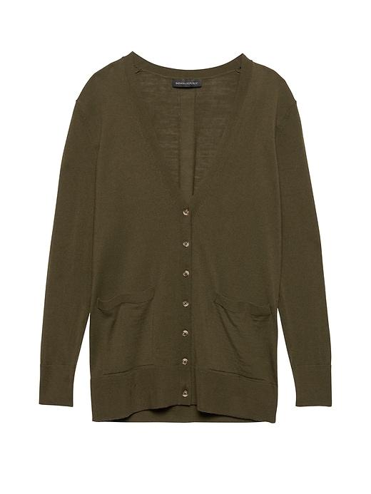 Banana Republic Womens Machine-washable Merino Wool Boyfriend Cardigan Sweater Deep Olive Green Size Xs