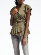 Banana Republic Womens Short Sleeve Ruffle Wrap Top - Kale