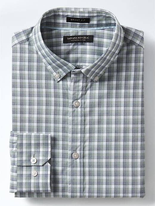 Banana Republic Mens Grant Fit Supima Cotton Check Shirt - Clover Leaf
