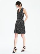 Banana Republic Womens Dot Print Tie Neck Vee Dress Size L Petite - Black Dot