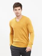 Banana Republic Mens Extra Fine Merino Wool Vee Pullover Size L Tall - Spicy Yellow Mustard