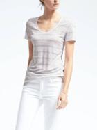 Banana Republic Womens Short Sleeve Metallic Linen Scoop Tee - White