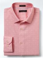 Banana Republic Mens Grant Fit Non Iron Dobby Micro Print Shirt - Red Carnival
