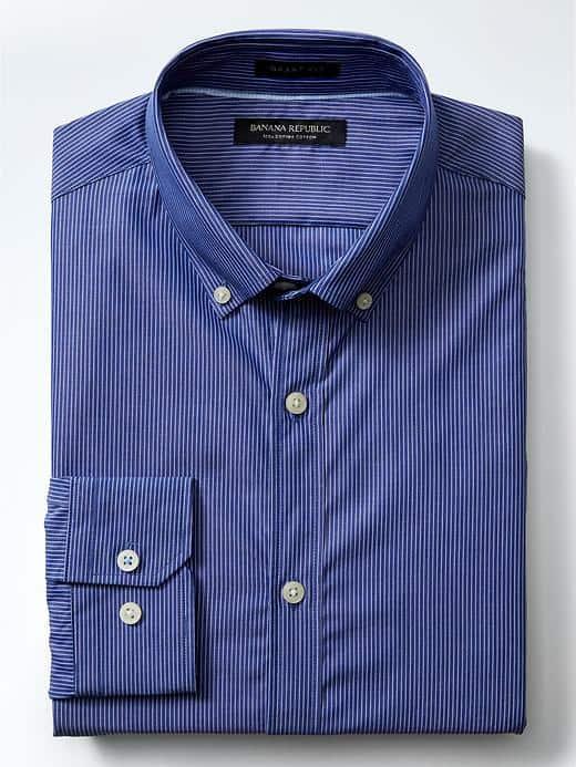 Banana Republic Mens Grant Fit Supima Micro Stripe Shirt - Blue Murano