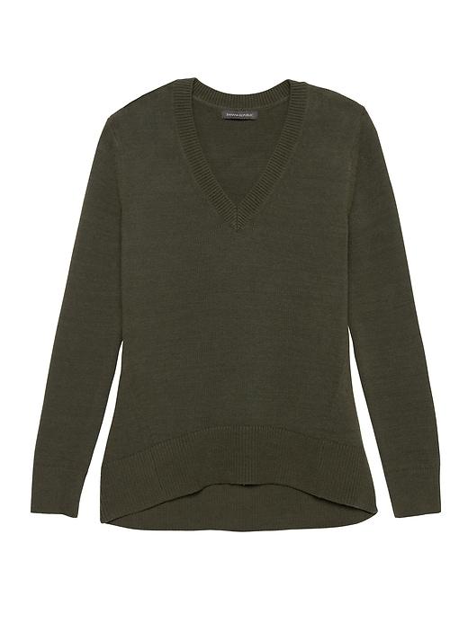 Banana Republic Womens Petite Supersoft Cotton Blend V-neck Sweater Deep Olive Size S