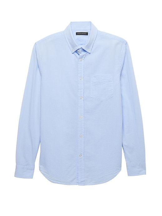 Banana Republic Mens Grant Slim-fit Seersucker Stripe Shirt Light Blue Size Xl