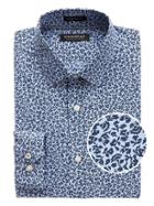 Banana Republic Mens Camden Standard-fit Non-iron Floral Dress Shirt Wedgewood Blue Size L