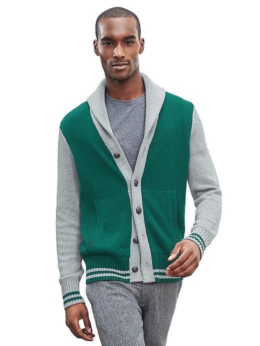 Banana Republic Mens Colorblock Shawl Collar Cardigan Size L Tall - Velvet Teal