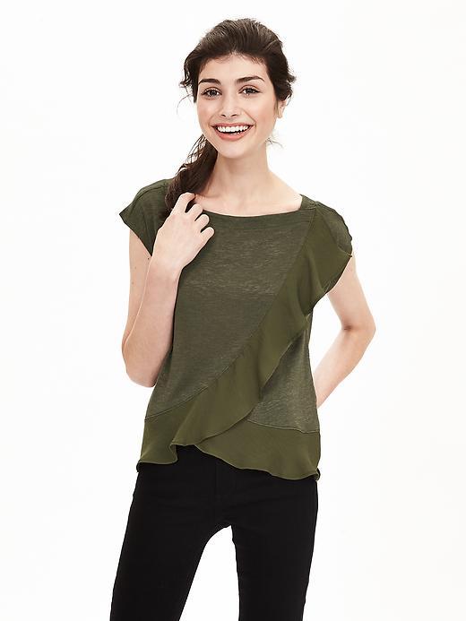 Banana Republic Womens Ruffle Cross Front Tee Size L - Seaweed