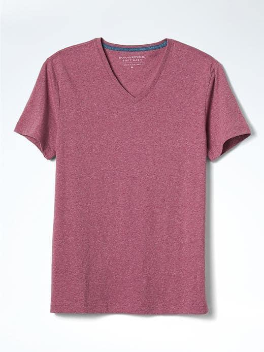 Banana Republic Mens Short Sleeve Soft Wash Vee - India Pink