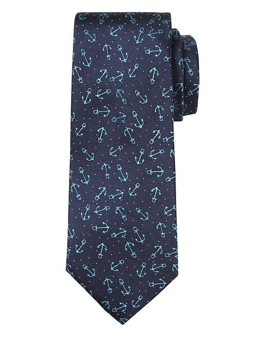 Banana Republic Mens Anchor Print Silk Nanotex Tie Turquoise Size One Size