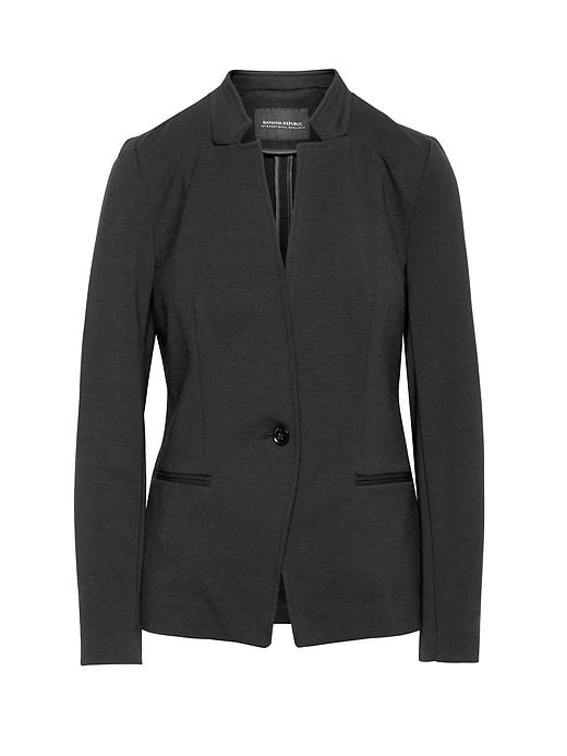 Banana Republic Womens Windowpane Unstructured Ponte Blazer Black Size 0