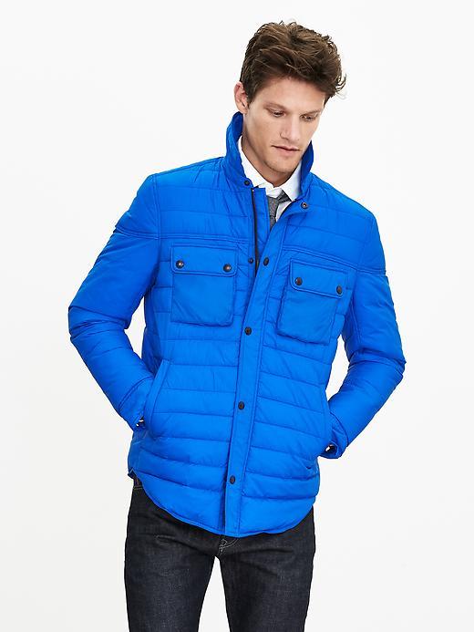 Banana Republic Mens Channel Quilt Shirt Jacket Size L Tall - Bright Blue