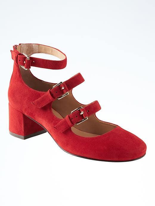 Banana Republic Strappy Mid Block Heel - Ruby Suede