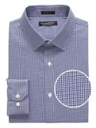 Banana Republic Mens Grant Slim-fit Non-iron Tattersall Dress Shirt Seascape Blue Size S