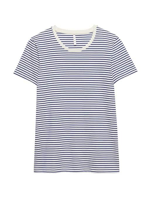 Banana Republic Womens Supima Cotton Crew-neck T-shirt Bold Blue Stripe Size L