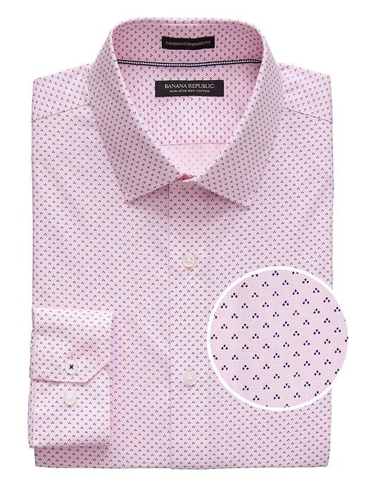 Banana Republic Mens Camden Standard-fit Non-iron Dot Shirt Pink Lily Size M