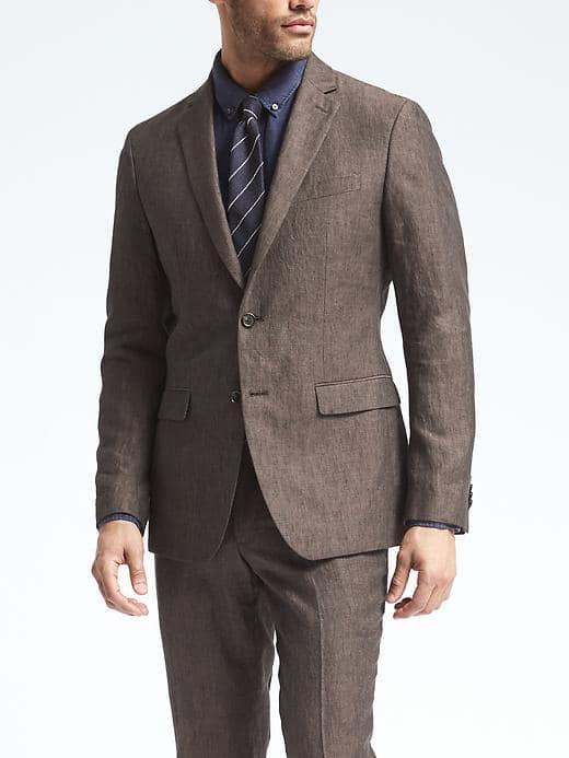 Banana Republic Mens Slim Solid Linen Suit Jacket - Brown