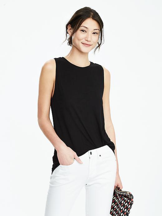 Banana Republic Womens Long Hi Neck Crew Tank Size M - Black