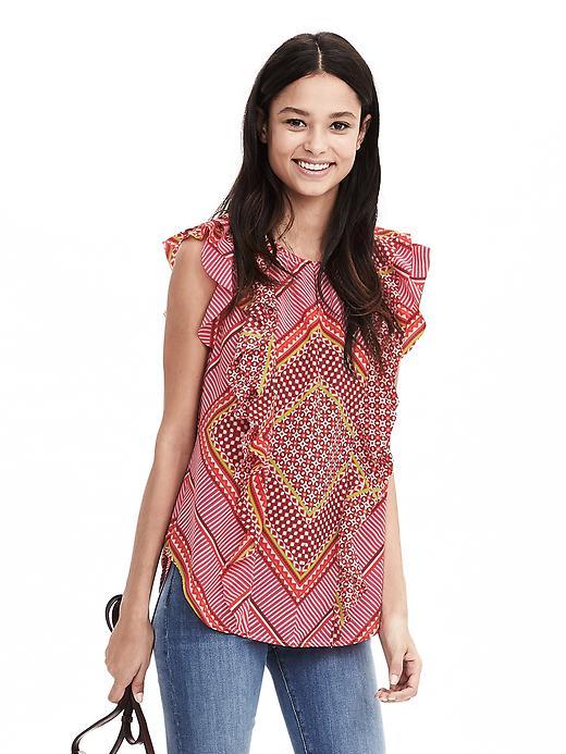 Banana Republic Womens Mixed Print Flutter Tank Size L - Red Glow